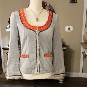 Free People Gray Rhinestone and Beads Embellished Jacket
